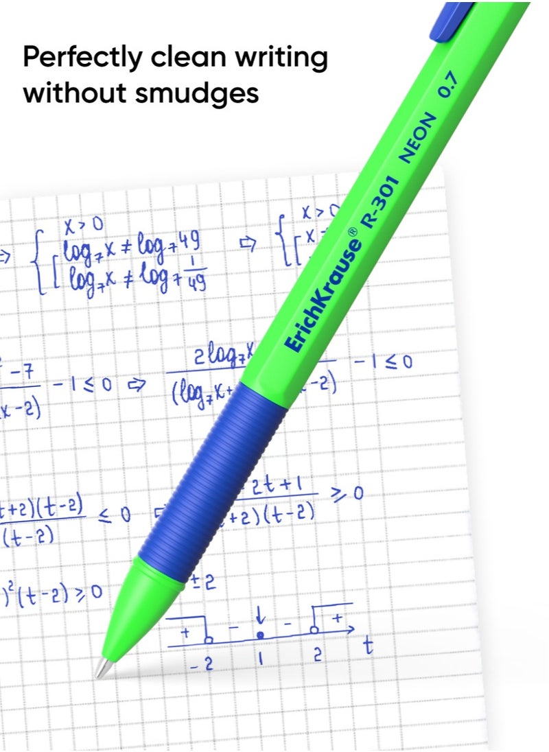 ErichKrause - Set of 4 ballpoint pens R-301 Stick&Grip Neon 0.7, ink color: blue (in polybag) - Image 1
