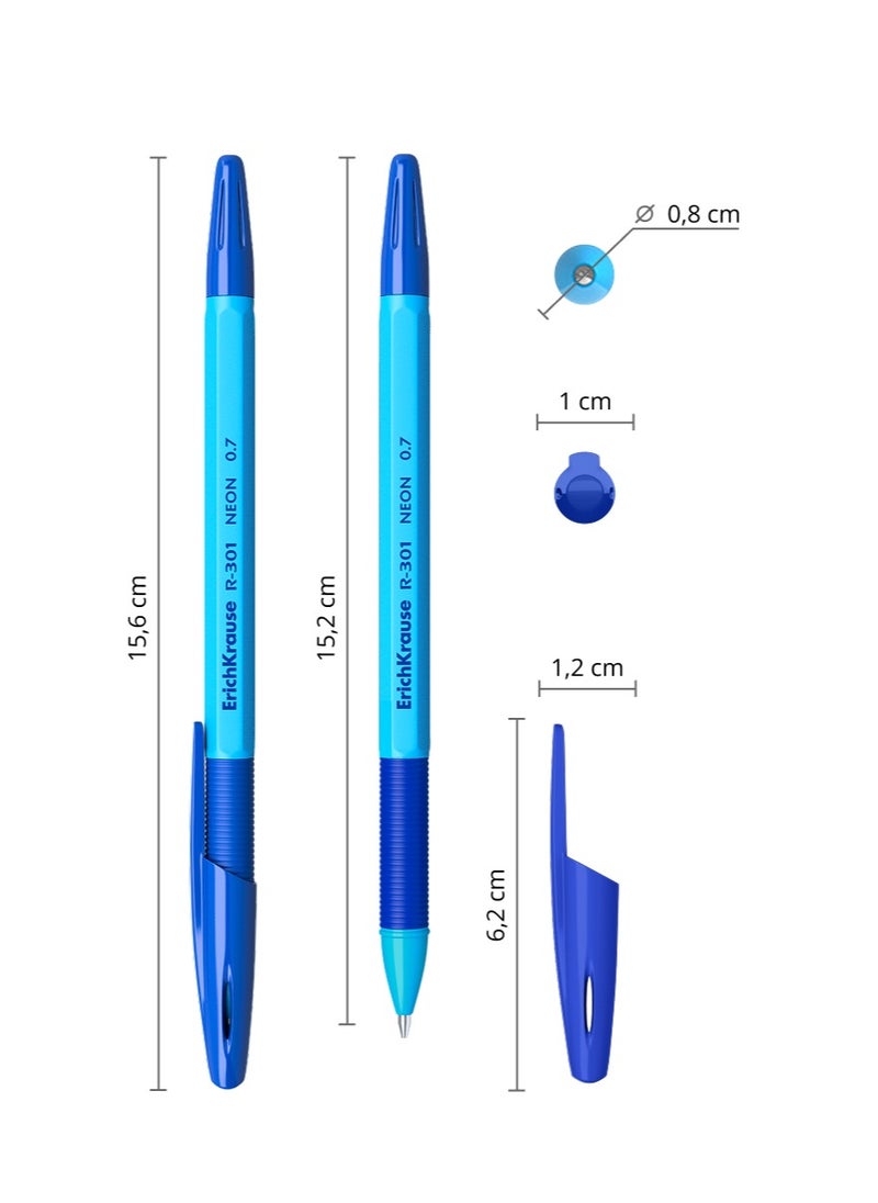 ErichKrause - Set of 4 ballpoint pens R-301 Stick&Grip Neon 0.7, ink color: blue (in polybag) - Image 1