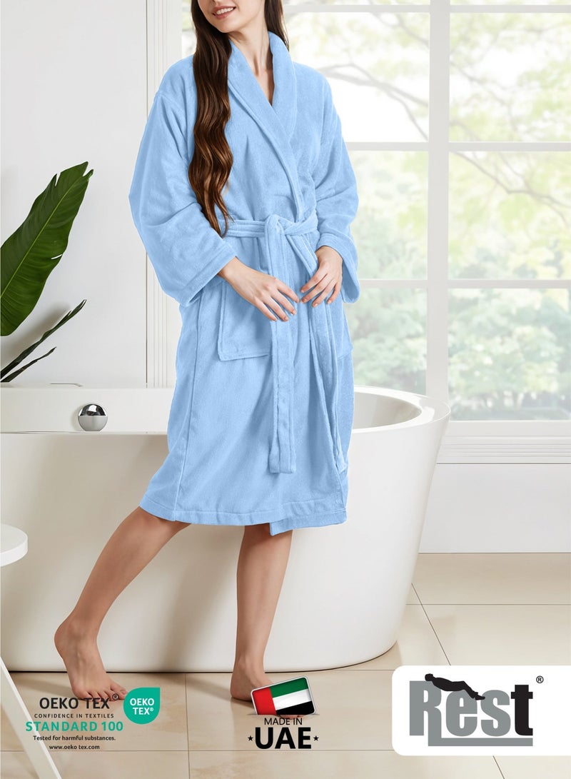 Cotton home Terry Bathrobe With Pockets SkyBlue XXL Hotel Luxury Loungewear Cotton Soft and Absorbent Comfortable After Shower Bathrobe Fade Resistant for Men and Women One Size Fits All 45x30x65cm - Image 3