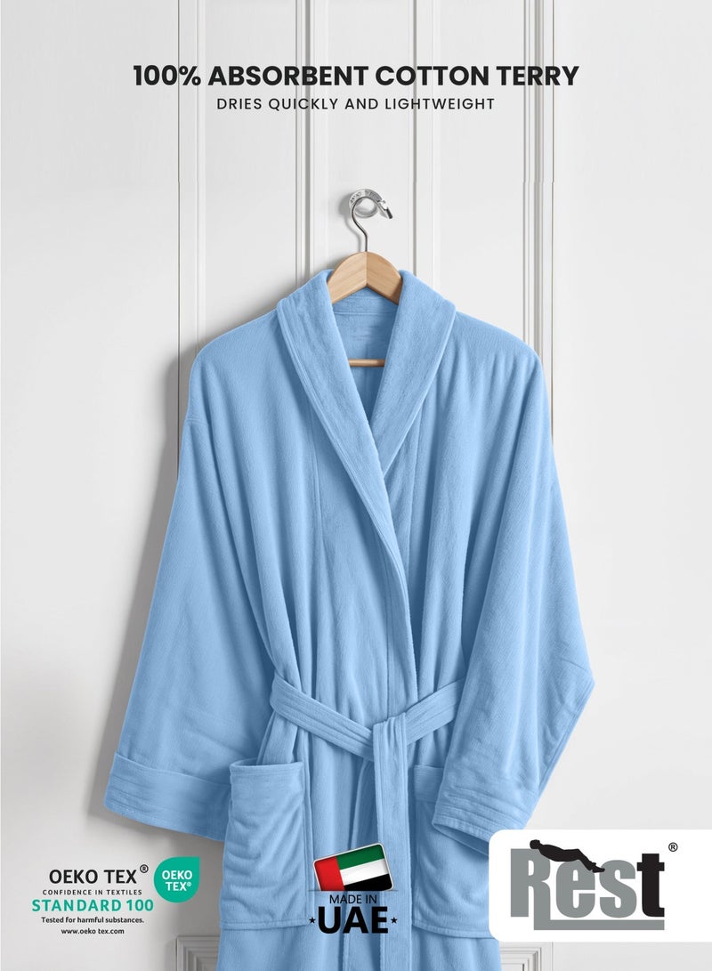 Cotton home Terry Bathrobe With Pockets SkyBlue XXL Hotel Luxury Loungewear Cotton Soft and Absorbent Comfortable After Shower Bathrobe Fade Resistant for Men and Women One Size Fits All 45x30x65cm - Image 2