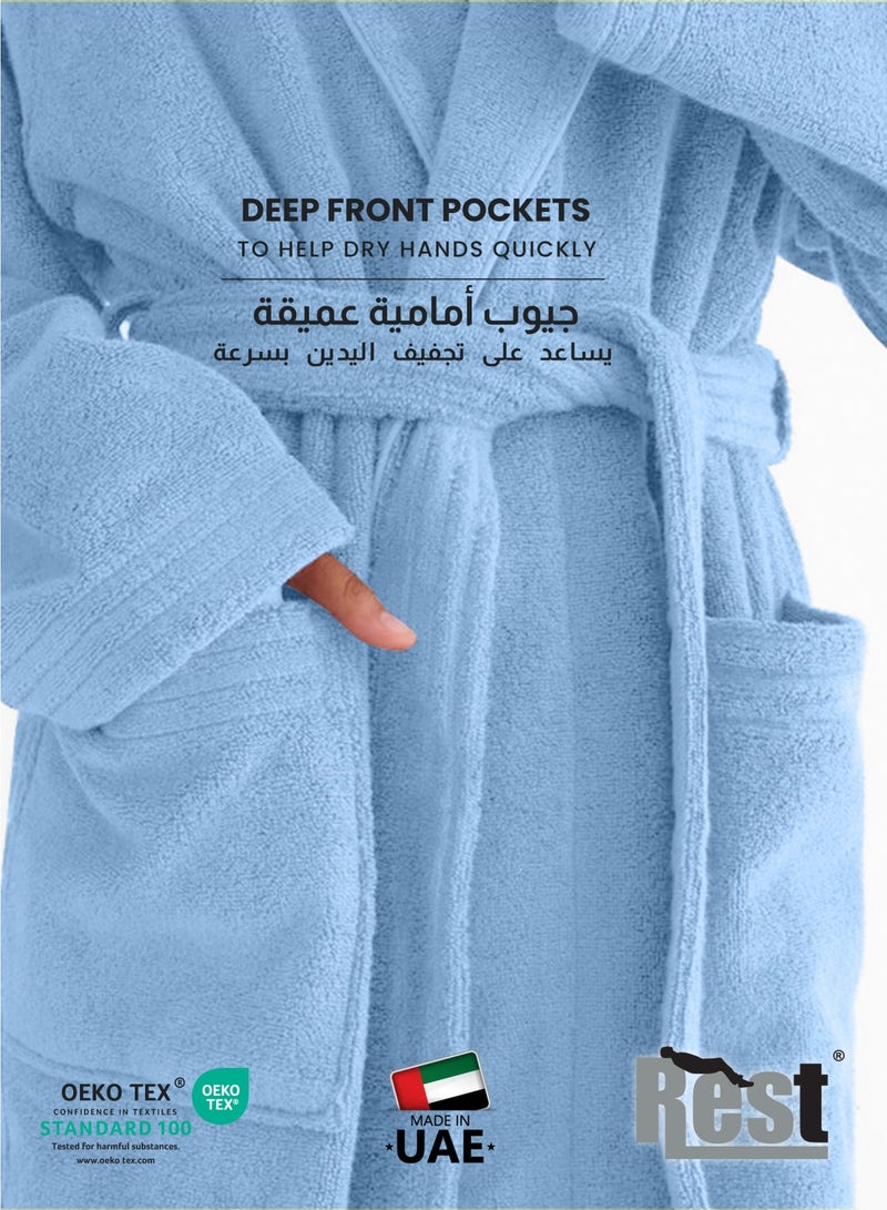 Cotton home Terry Bathrobe With Pockets SkyBlue XXL Hotel Luxury Loungewear Cotton Soft and Absorbent Comfortable After Shower Bathrobe Fade Resistant for Men and Women One Size Fits All 45x30x65cm - Image 5