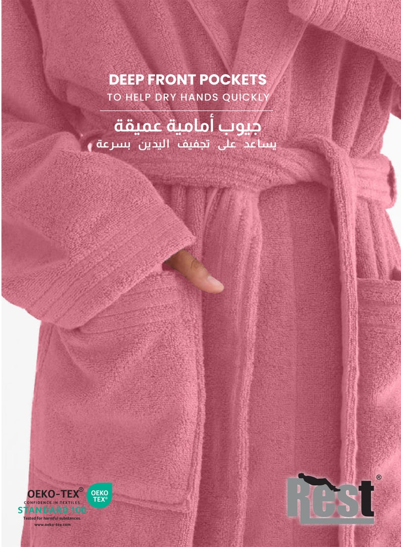 Rest روب حمام تيري مع جيوب أزرق سماوي XXL فاخرة للفنادق ملابس مريحة قطنية ناعمة وامتصاصية مريحة بعد الاستحمام مقاومة للتلاشي للرجال والنساء مقاس واحد يناسب الجميع 45x30x65 سم - Image 5