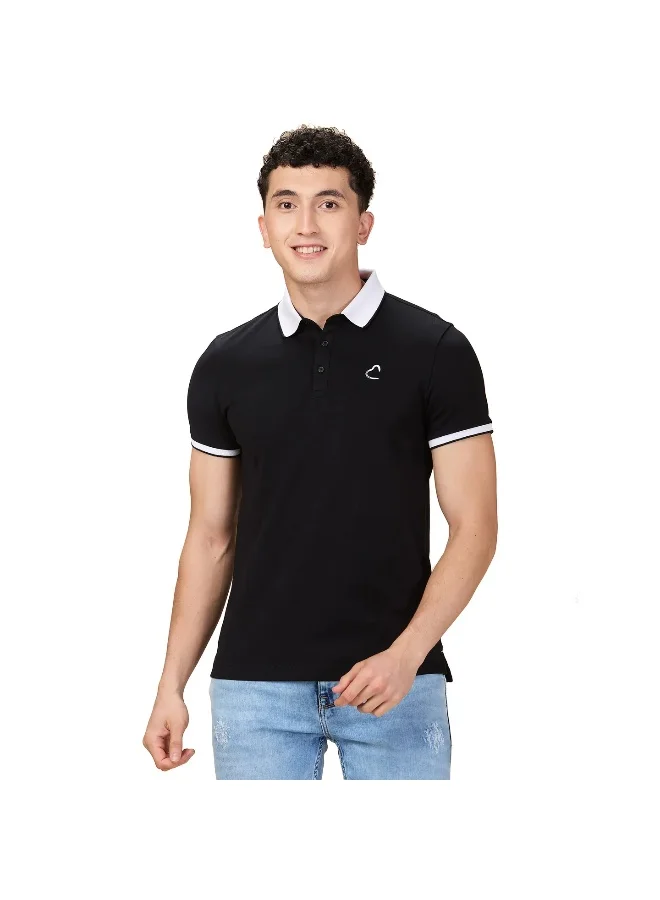 Being Human Mens Black Polo Collar Short Sleeve Polo T-Shirt