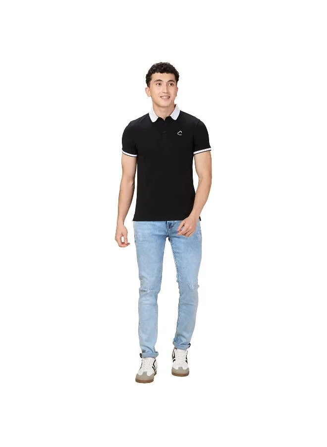 بيينغ هيومان Mens Black Polo Collar Short Sleeve Polo T-Shirt