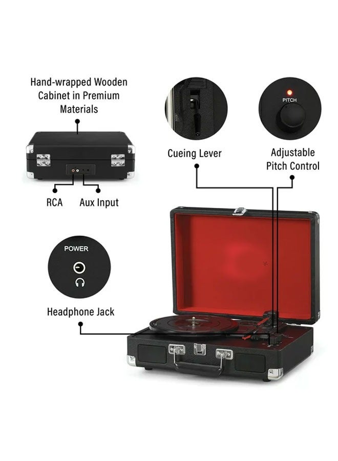 Berma Baby مشغل موسيقى أسود مشغل القرص الدوار المحمول مع مكبرات الصوت مشغل تسجيل الفونوغراف العتيق 33/45/ - Image 2