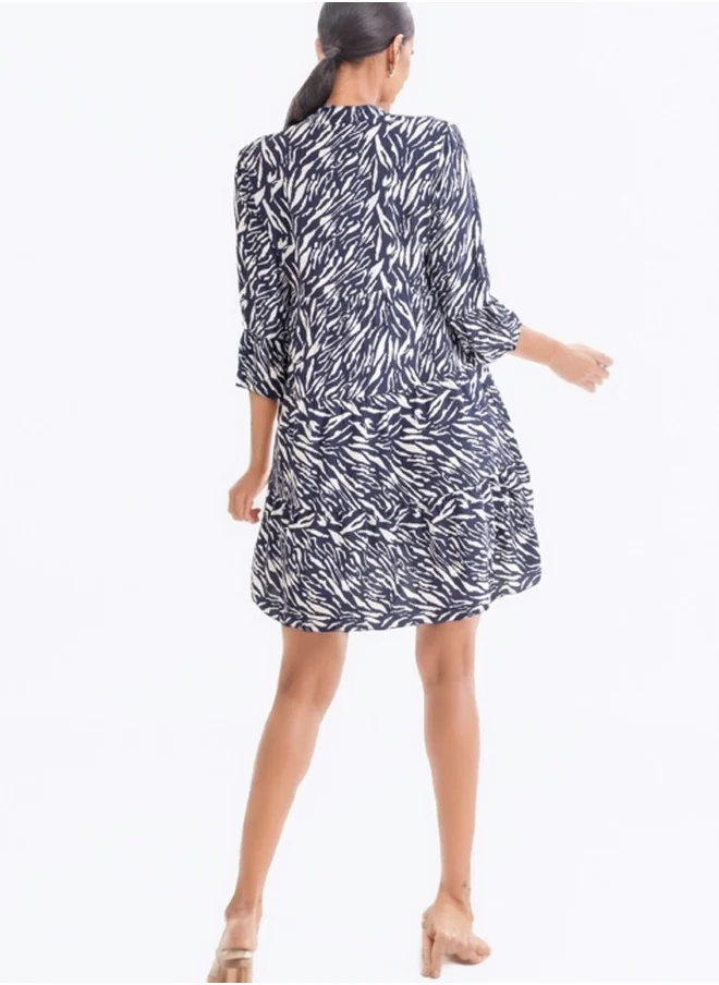 هايليز 3/4 Sleeve V-Neck Printed Tunic Dress