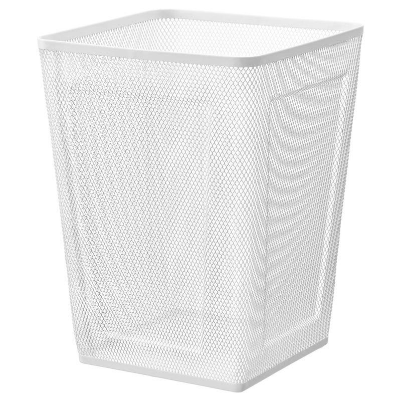 Baitique Wastepaper Basket, White Metal Mesh, 26×26×35 cm - Image 1