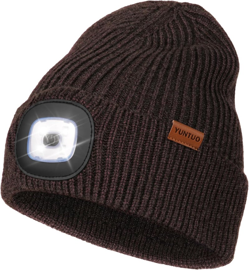 YunTuo Store LED Beanie with The Light, Unisex USB Rechargeable Headlamp Winter Knitted Cap Gifts for Men Dad Husband Him - Image 1