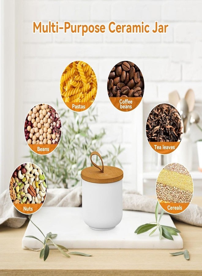 Gets Ceramic Canisters Food Storage Jars with Airtight Bamboo Lids for the Kitchen Counter Serving Flour Sugar Cereal and Snacks (White 260ml) - Image 2
