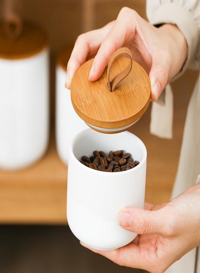 Gets Ceramic Canisters Food Storage Jars with Airtight Bamboo Lids for the Kitchen Counter Serving Flour Sugar Cereal and Snacks (White 260ml) - Image 3