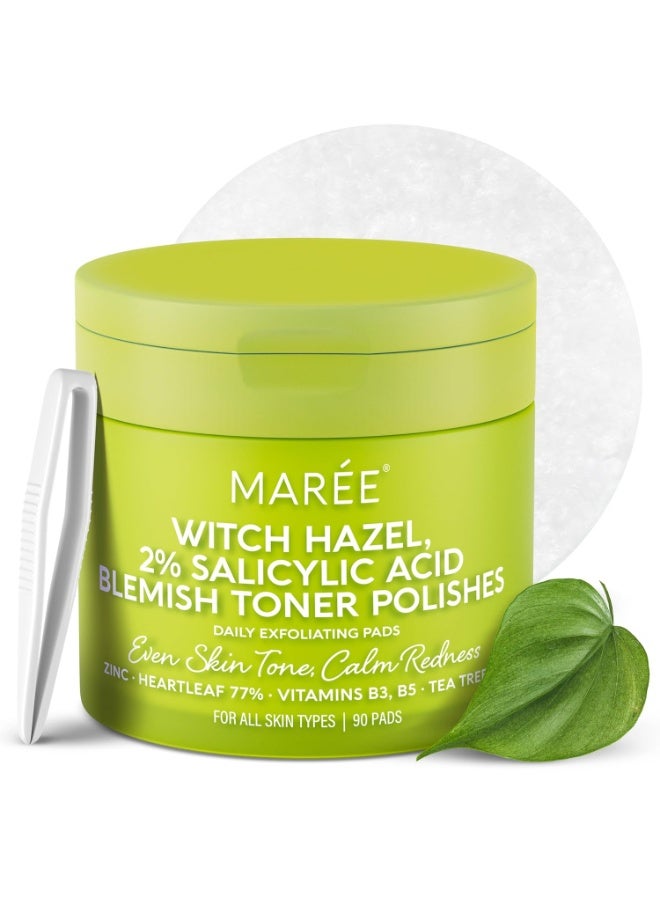 MAREE MAREE Blemish Toner Polishes - Daily Facial Radiance Toner Polish - Witch Hazel Pads Acne Face Toning - Acne Skin Care with BHA Salicylic Acid - Blemish Clearing Witch Hazel Wipes - Image 1