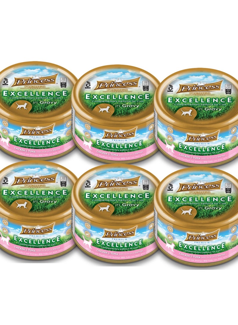 Princess Cat Wet Food With Chicken And Tuna With Rice And Shrimp Flavor For Adult Cats - 6x70g - Image 1