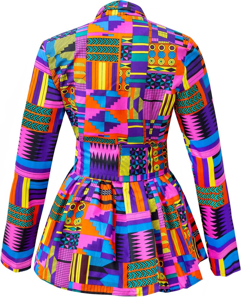 SHENBOLEN Women African Traditional Batik Print Long Sleeve Shirt Dashiki Casual Cotton Shirt(2X-Large,I) - Image 3