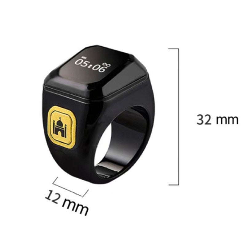 خاتم العداد الذكي 18# أسود: يحتوي على اتصال سريع بالتطبيق عبر تقنية BLE5.1، وشاشة OLED بحجم 0.49 بوصة - زر اهتزاز مقوم ببرمجة الحاسب الآلي المتكامل لحساب التسبيح، خاتم رقمي لمسلم لتتبع التلاوات اليومية في الصلاة - Image 5