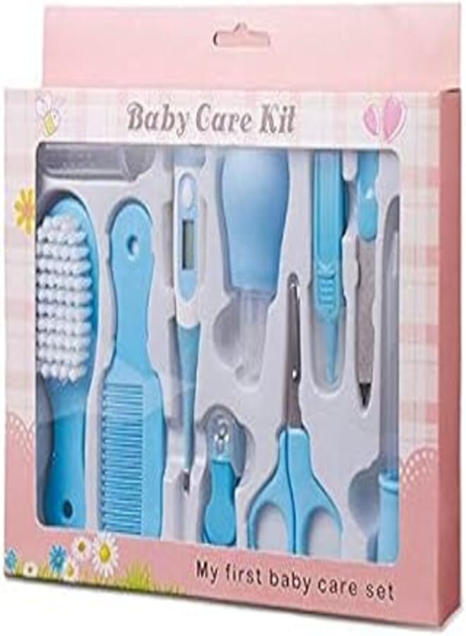 10 Pcs Baby Infant Care Kit Including Scissor, Clipper, Nail File, Pincer, Aspirator, Dropper Feeder, Thermometer, Brush Set,Finger Toothbrush