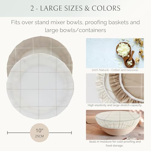 Nectar & Nest Reusable Bowl Covers for Bread Proofing (2 Lg) - Beeswax Bowl Covers Reusable, 100% Organic Cotton, Elastic Cover for Sourdough, Dough Proofing and Food Storage, Compostable - Image 2