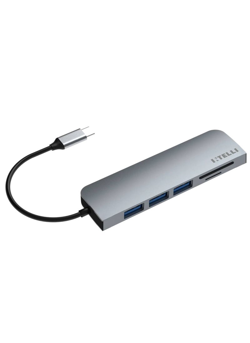 إنتلي USB C HUB 6 In 1 LynkHub Go - 3 منافذ USB-A - فتحة بطاقة SD - فتحة بطاقة Micro SD - منفذ USB-C PD شحن 60W  - Image 3