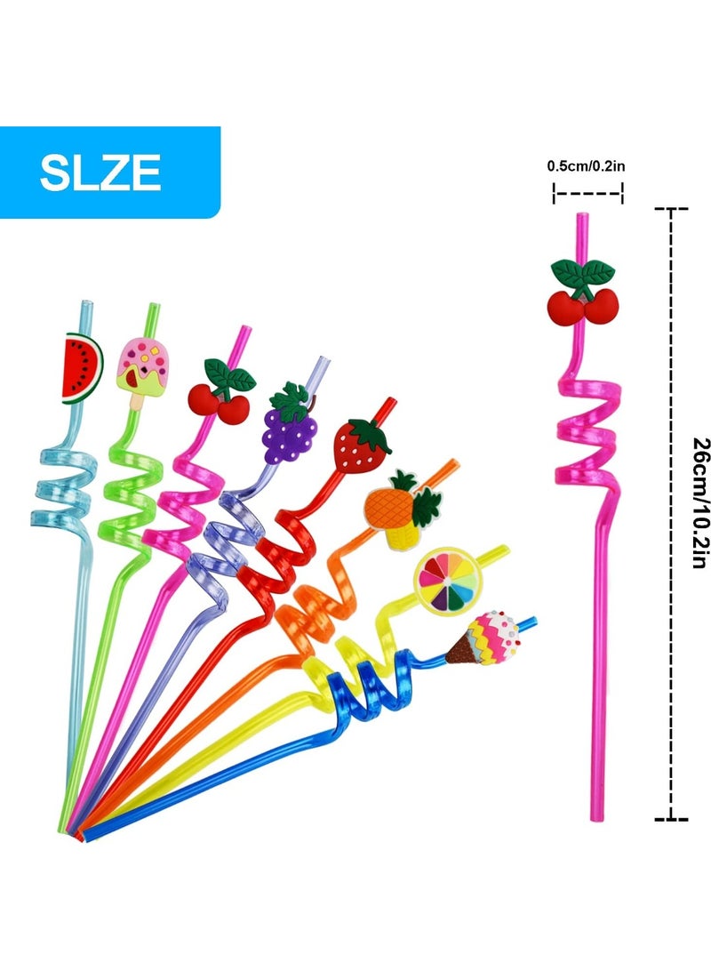 Plastic Straw, Pack of 8 Reusable Drinking Straws, Novelty Curly Plastic Children's Straw, Ice Cream, Fruit Party Straws for Birthday Party Decoration, Christmas Party Accessories - Image 3