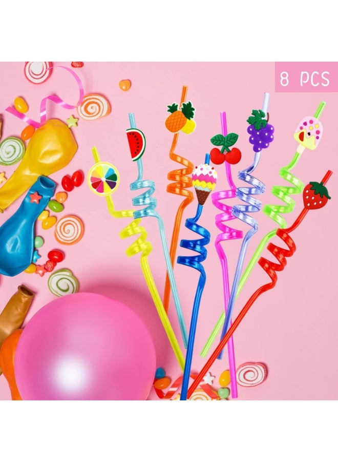 Plastic Straw, Pack of 8 Reusable Drinking Straws, Novelty Curly Plastic Children's Straw, Ice Cream, Fruit Party Straws for Birthday Party Decoration, Christmas Party Accessories - Image 4