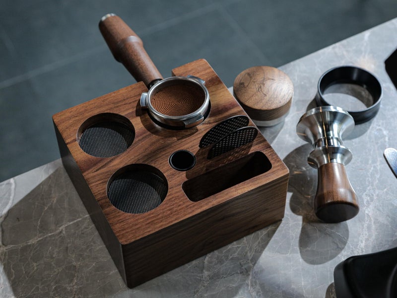 KNODOS Walnut Espresso Tamping Station 54mm for Breville Machines Espresso Accessories Organizer Tamper Distributor Portafilter Holder and Multi Accessory Storage - Image 5
