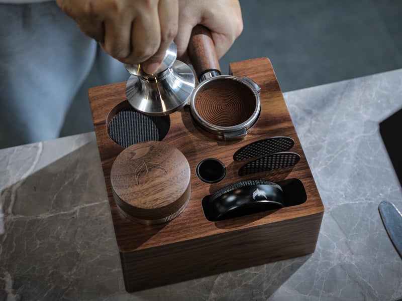 KNODOS Walnut Espresso Tamping Station 54mm for Breville Machines Espresso Accessories Organizer Tamper Distributor Portafilter Holder and Multi Accessory Storage - Image 2