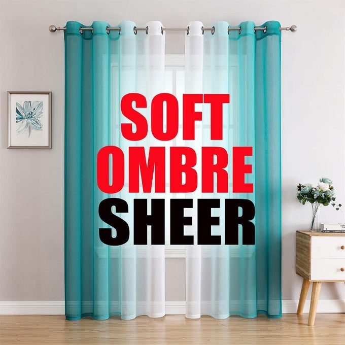 Teal and White Ombre Curtains 84 Inch Light Filtering Drapes for Bedroom Living Room 2 Panel Set with Grommets