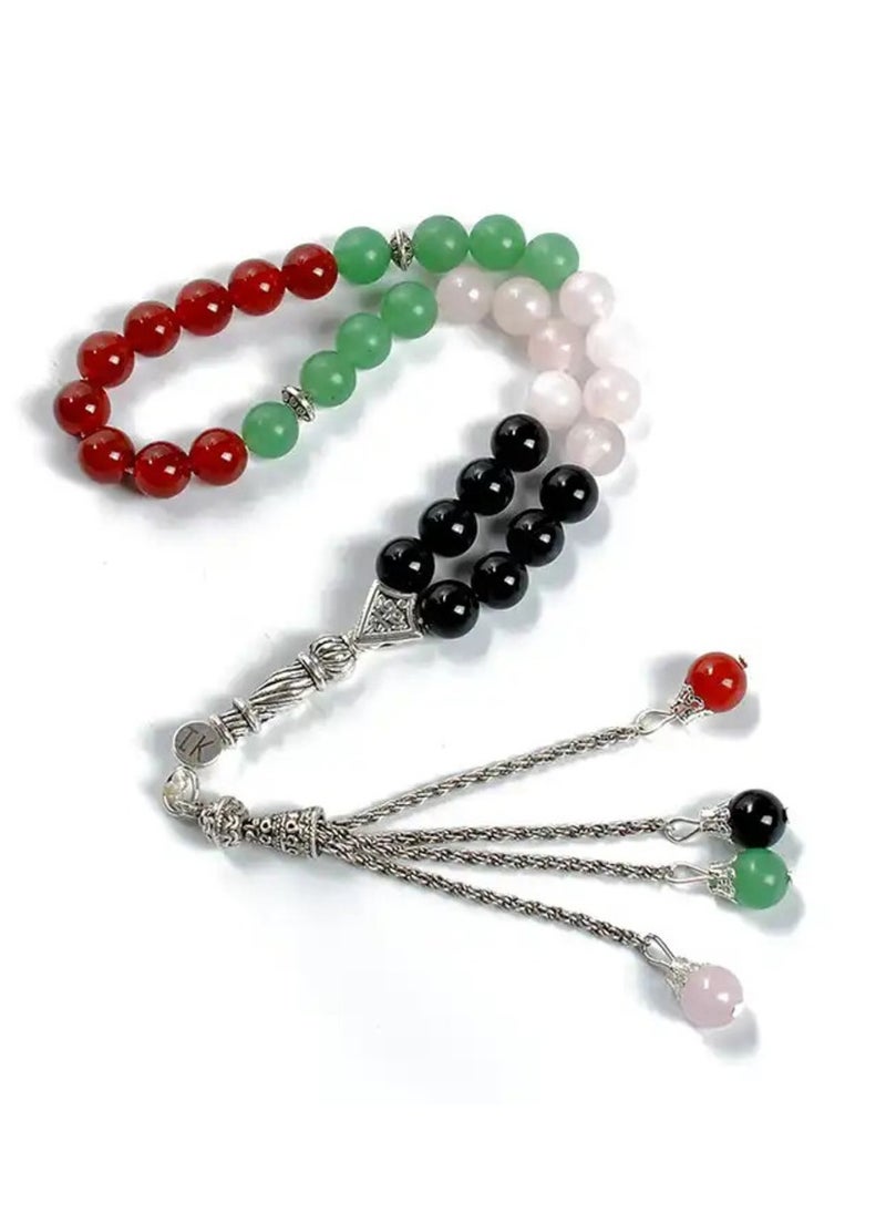 Hilalful - HilalFul Handmade Glass Prayer Bead | 33 Beads in UAE Flag Colour | Natural Stone | Rosary Beads | Islamic Gift for UAE National Day, Eid, Ramadan, Wedding, Anniversary, Birthday - Image 1