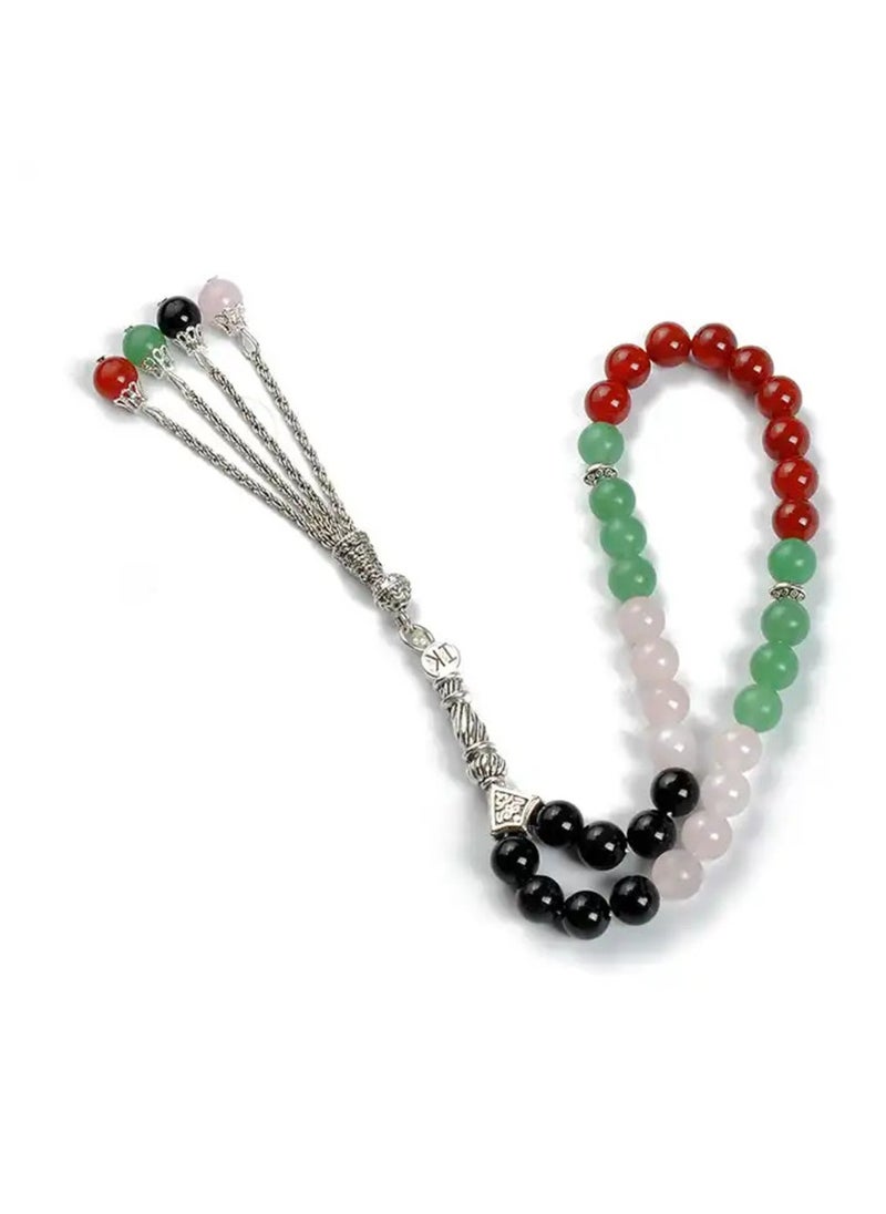 Hilalful - HilalFul Handmade Glass Prayer Bead | 33 Beads in UAE Flag Colour | Natural Stone | Rosary Beads | Islamic Gift for UAE National Day, Eid, Ramadan, Wedding, Anniversary, Birthday - Image 1