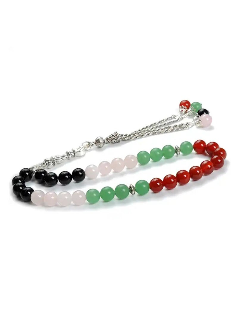 Hilalful - HilalFul Handmade Glass Prayer Bead | 33 Beads in UAE Flag Colour | Natural Stone | Rosary Beads | Islamic Gift for UAE National Day, Eid, Ramadan, Wedding, Anniversary, Birthday - Image 1