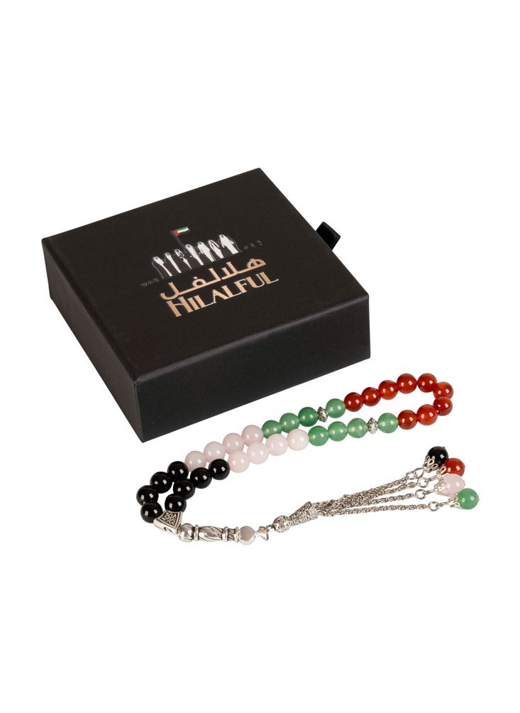 Hilalful - HilalFul Handmade Glass Prayer Bead | 33 Beads in UAE Flag Colour | Natural Stone | Rosary Beads | Islamic Gift for UAE National Day, Eid, Ramadan, Wedding, Anniversary, Birthday - Image 1