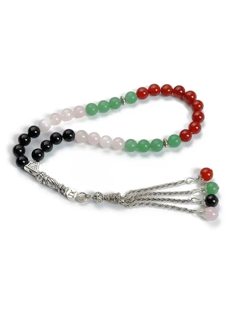 Hilalful - HilalFul Handmade Glass Prayer Bead | 33 Beads in UAE Flag Colour | Natural Stone | Rosary Beads | Islamic Gift for UAE National Day, Eid, Ramadan, Wedding, Anniversary, Birthday - Image 1