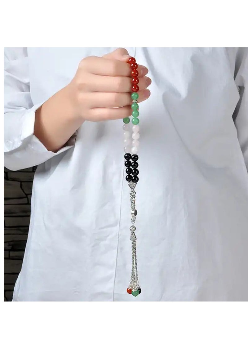 Hilalful - HilalFul Handmade Glass Prayer Bead | 33 Beads in UAE Flag Colour | Natural Stone | Rosary Beads | Islamic Gift for UAE National Day, Eid, Ramadan, Wedding, Anniversary, Birthday - Image 1