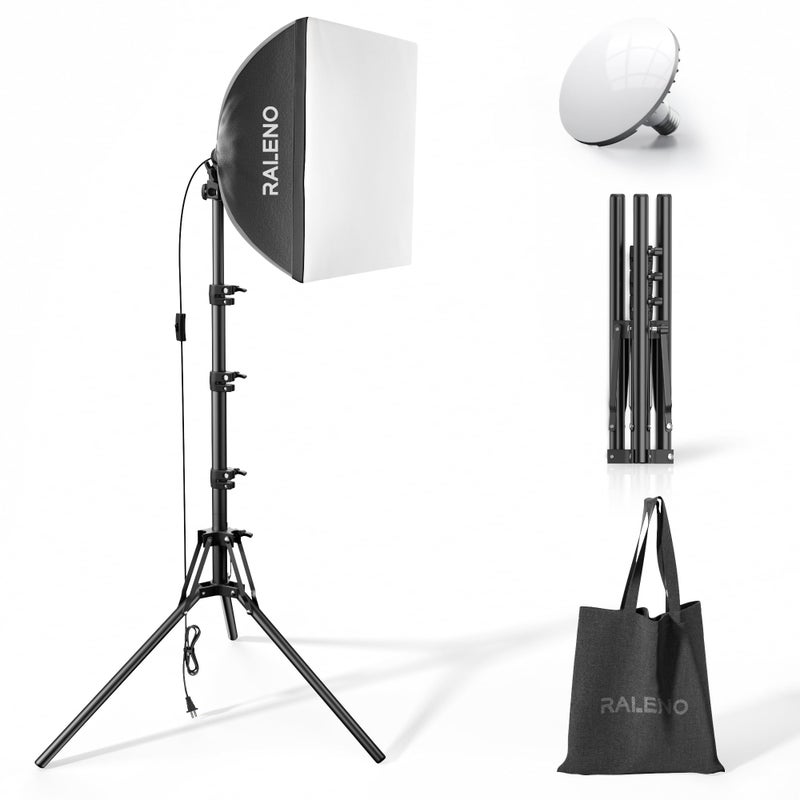 RALENO Softbox Photography Lighting Kit, 16'' x 16'' Softbox Lighting for TikTok with LED Bulb (50W | 5500K | 97 CRI | TLCI≥97), Continuous Lighting for Video Recording & Photography Shooting - Image 1