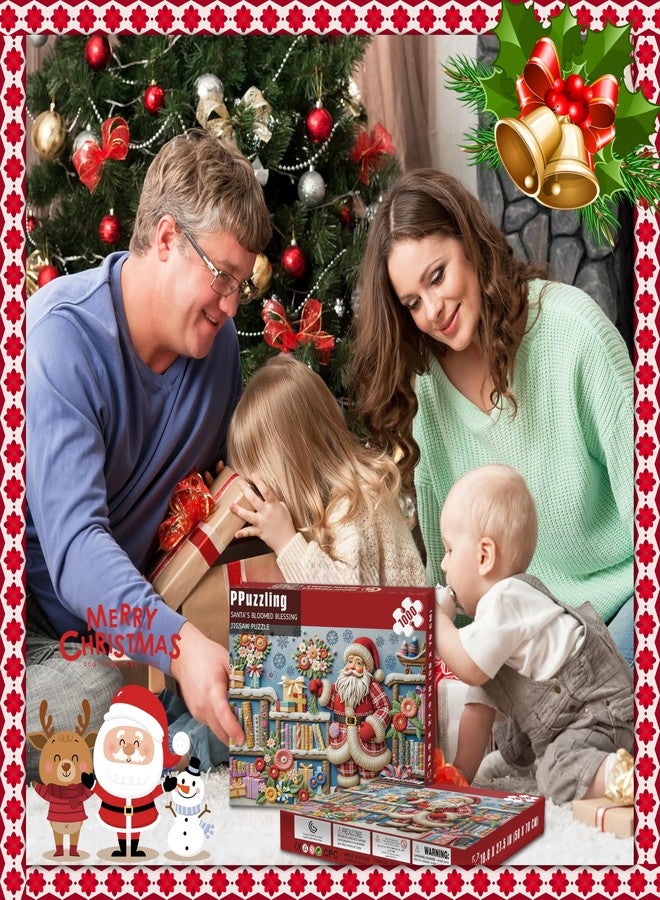 PPuzzling Christmas Puzzles for Adults 1000 Piece, Santa Claus Bookshelf Jigsaw Puzzle, Flower Book Puzzle as Funny Winter Holiday Xmas Decor - Image 5