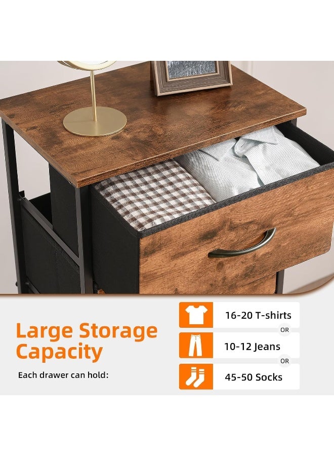 SKY-TOUCH 5 خزانة أدراج، برج أدراج تخزين عمودي، خزانة ملابس طويلة لتنظيم غرفة النوم، حضانة، خزائن، إطار فولاذي متين مع سطح خشبي، بني - Image 5