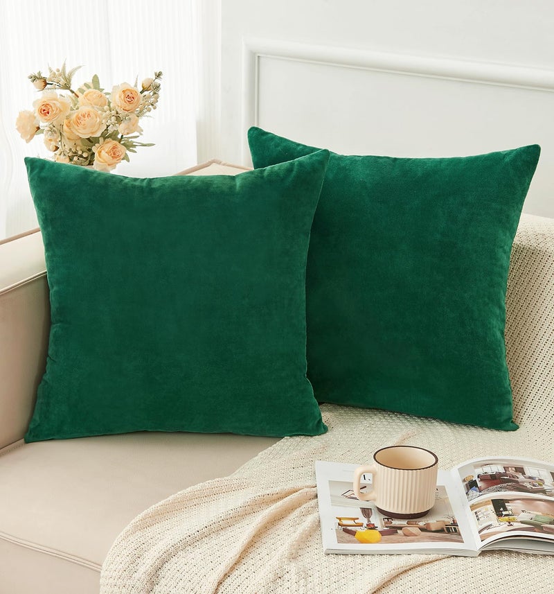Grineed Pack Of 2 Christmas Green Pillow Covers 18X18 Inch Decorative Throw Pillow Cover  Velvet Emerald Pillowcases For Couch Sofa Bed  Home Boho Decor  Modern Soft Cushion Covers - Image 5