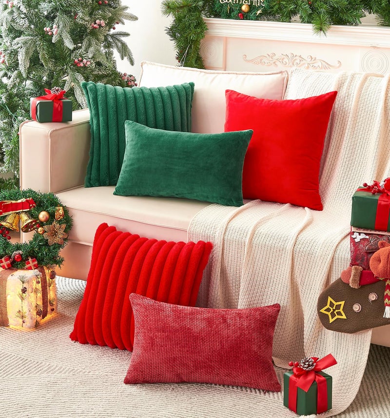Grineed Pack Of 2 Christmas Green Pillow Covers 18X18 Inch Decorative Throw Pillow Cover  Velvet Emerald Pillowcases For Couch Sofa Bed  Home Boho Decor  Modern Soft Cushion Covers - Image 2