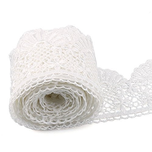 URBEST Lace Trim Fan Tail Durable Polyester Eyelet Lace Ribbon Embroidered Applique for Home Decor DIY Sewing Craft, 2.7 Inch Wide (White, 3 Yard) - Image 1