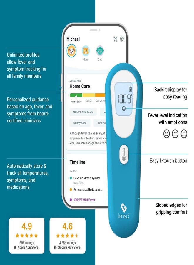 Kinsa QuickScan Smart Thermometer - No-Touch, Contactless Digital Forehead Thermometer for Babies, Kids, Adults - Works with a Smartphone App to Track Family Health & Offer Symptom Advice - Image 4