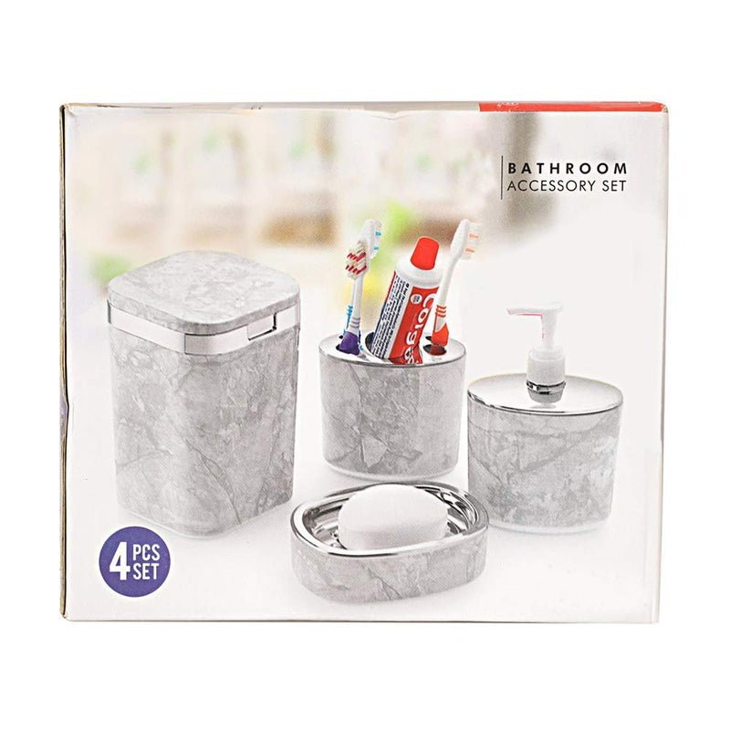 OANGO Marbal Looks Opal 4 Piece Bathroom Accessories Set Soap Dispenser Toothbrush Holder Soap Dish & Dumpster (White) - Image 5