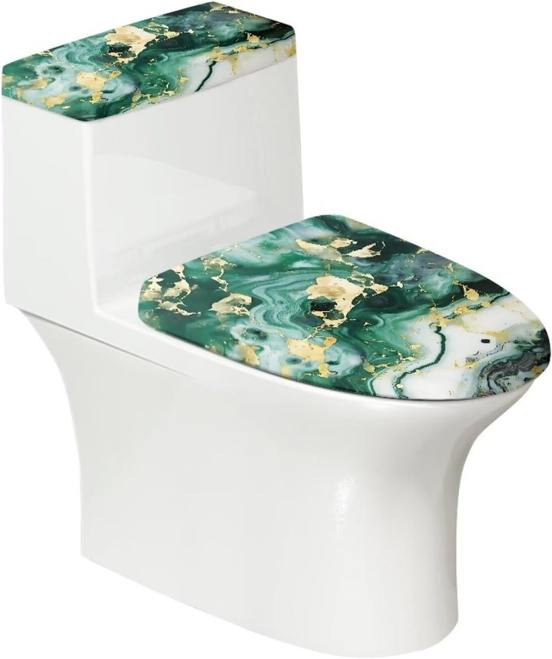 Vanideaoty Green Marble Toilet Lid Cover and Toilet Tank Cover Elongated Stretch Fits Most Tanks & Lids Bathroom Accessories Decor - Image 1
