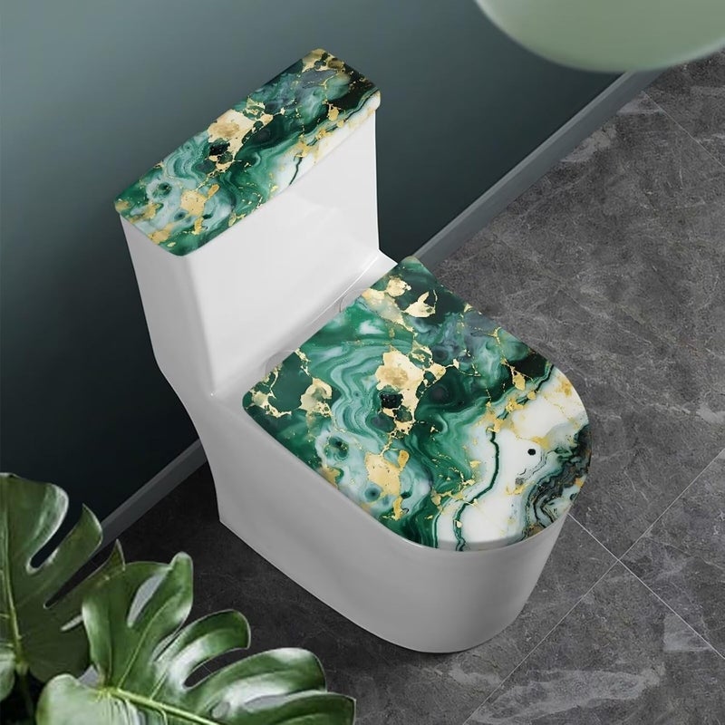 Vanideaoty Green Marble Toilet Lid Cover and Toilet Tank Cover Elongated Stretch Fits Most Tanks & Lids Bathroom Accessories Decor - Image 2