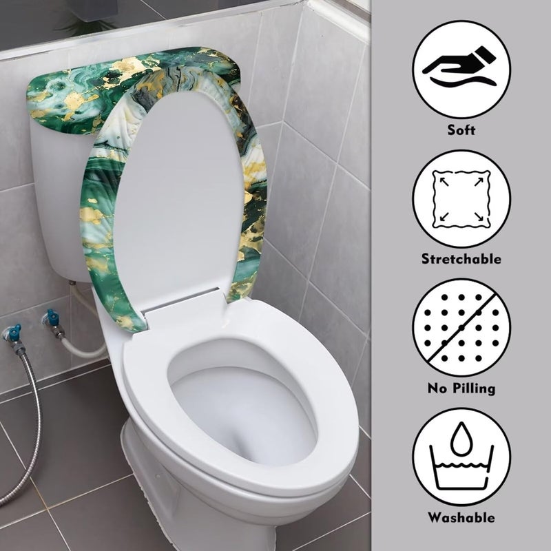 Vanideaoty Green Marble Toilet Lid Cover and Toilet Tank Cover Elongated Stretch Fits Most Tanks & Lids Bathroom Accessories Decor - Image 3