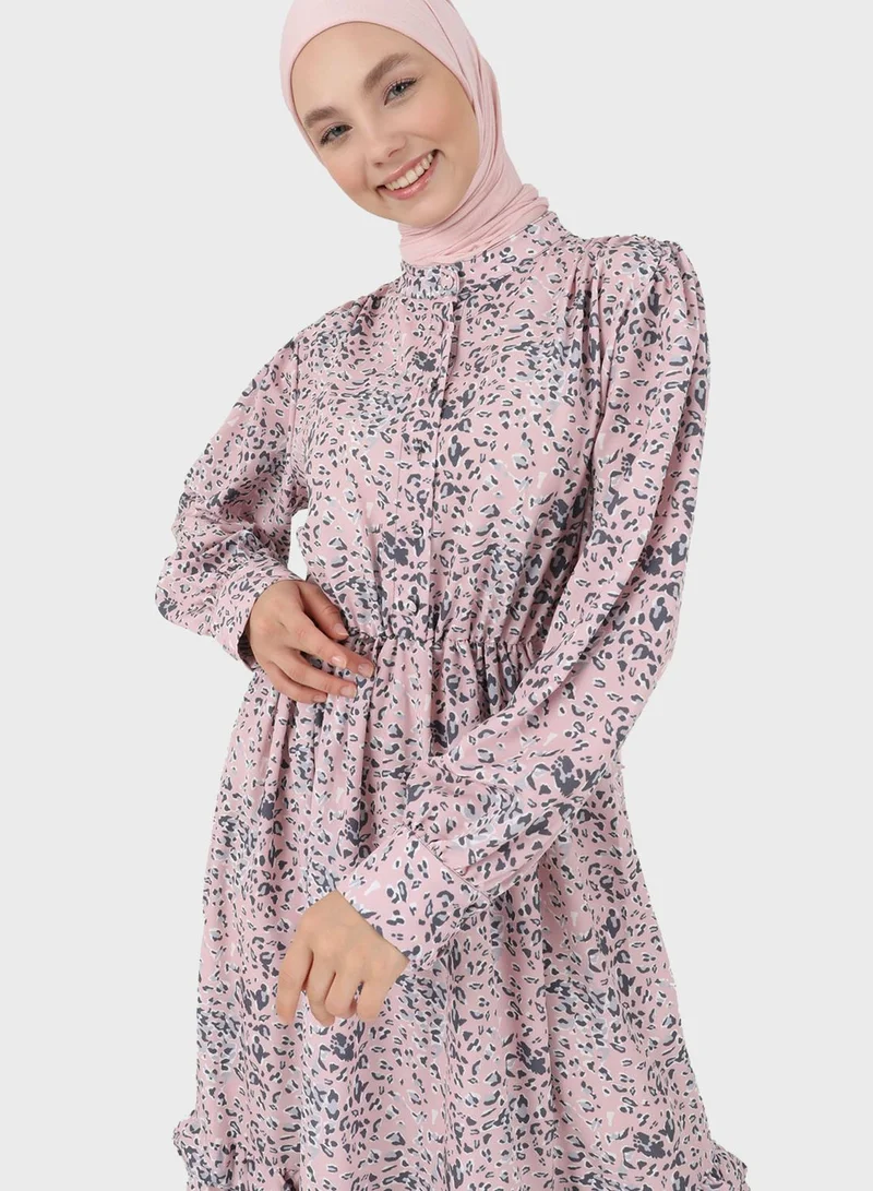 Benin by modanisa Floral Printed Tiered Dress