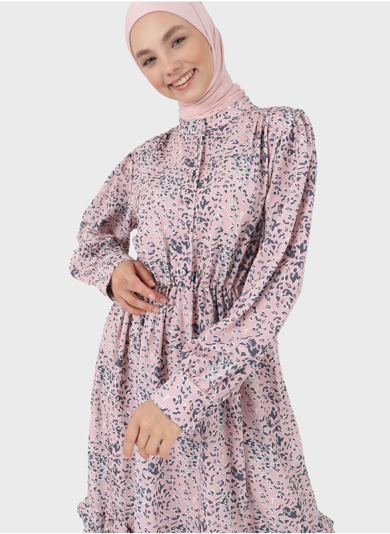Benin by modanisa - Floral Printed Tiered Dress - Image 1