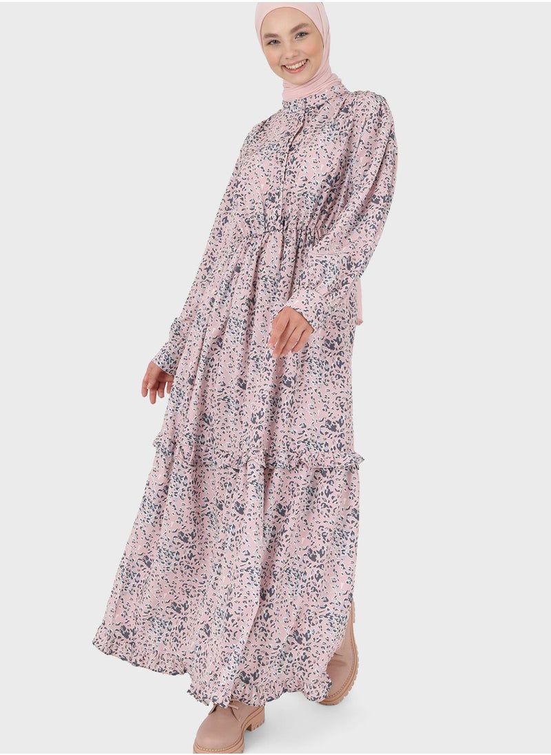 Benin by modanisa - Floral Printed Tiered Dress - Image 1