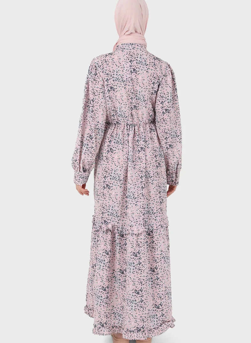 Benin by modanisa Floral Printed Tiered Dress