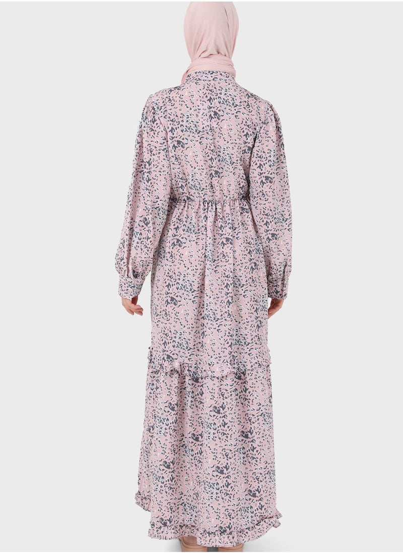 Benin by modanisa - Floral Printed Tiered Dress - Image 1