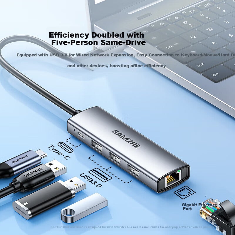SAMZHE USB3.0 إلى جيجابت إيثرنت توسيع حوض الوصل الفاصل ، محول كابل شبكة الكمبيوتر المحمول RJ45 محول سطح المكتب توسيع حوض HWK1-A - Image 2