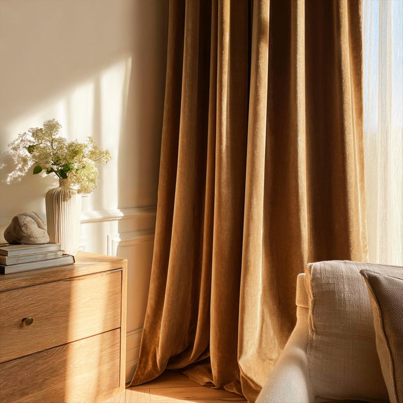 Drapenova Gold Brown Velvet Pinch Pleated Curtains 84 Inches Long for Living Room Bedroom Yellow Luxury Elegant Decorative Thermal Insulated Room Darkening Window Treatments,40x84 Inches,2 Panels - Image 2